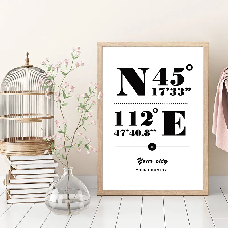 

Customize City Wall Art Canvas Painting Latitude and Longitude Art Poster Room Decor Wall Pictures HD2435