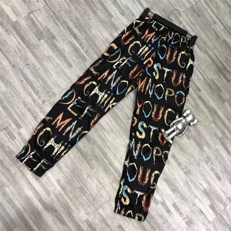 

18ss Alphabet Silk Pant Women Men 1:1 High Quality Drawstring Joggers Sweat Pants Trousers