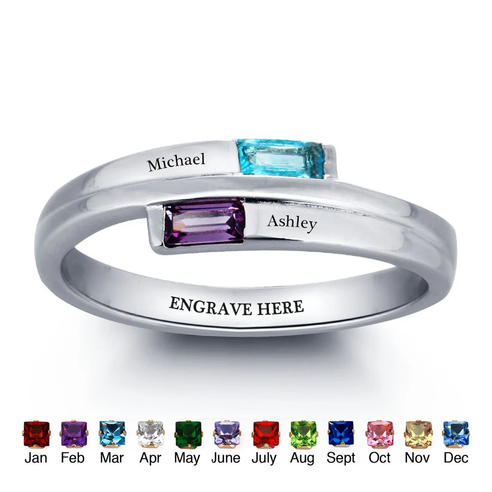 

Personalized DIY Promise Name Rings Couple Stone 925 Sterling Silver Cubic Zirconia Lover Ring Free Gift Box (Silveren SI1782)