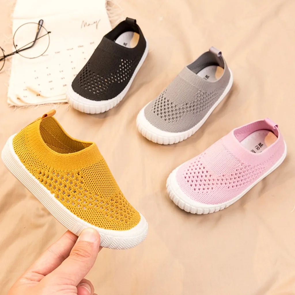 

2019 funny breathable light kids Baby Girls Boys casual shoes Lovely Elegant princess Solid color basic Mesh Running Sneakers