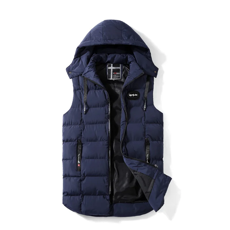 Брендовая Новая мужская куртка без рукавов зимняя модная повседневная куртка с капюшоном мужской жилет с хлопковой подкладкой мужской утепленный жилет 3XL AF1820 - Цвет: Синий