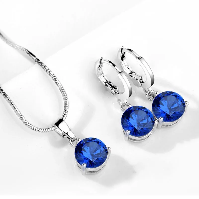 

Hot Sales 19 Color Jewelry Sets Zircon Crystal Pendant Necklace Drop Earrings For Women Party Wedding Jewelry Bride Gift