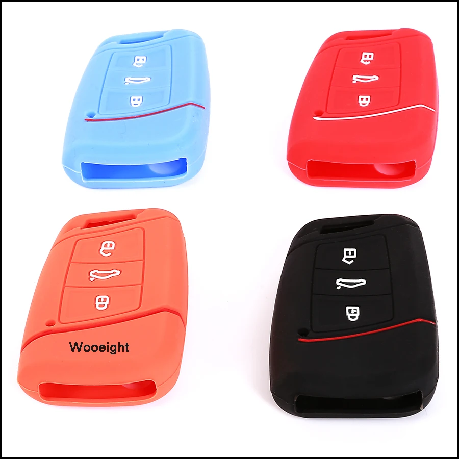 1Pc Silicone Key Fob Case Holder Decorative Cover For VW Skoda Superb Magotan Passat B8 A7 Golf Skoda Smart Protector 3 Buttons (2)