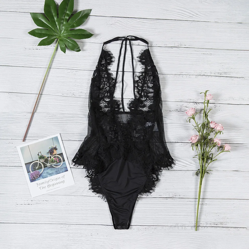 Summer Women's Sexy Black Jumpsuits Lace Hollow Strap