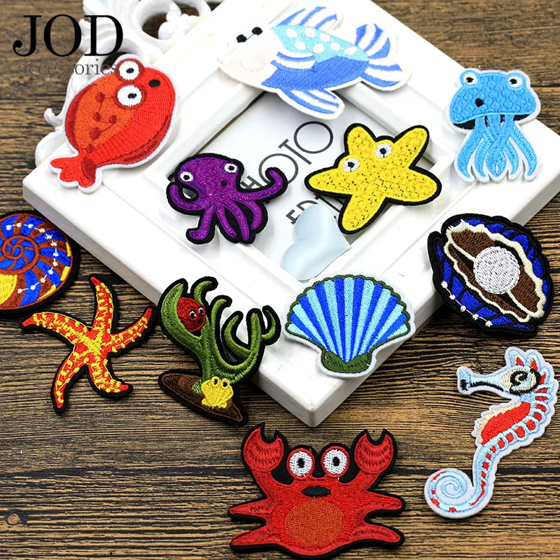 

JOD 16PCS Set Mixed Fish Ocean Embroidery Patch Applique for Clothes Decoration Iron on Patches for Clothing DIY Stickers Badge