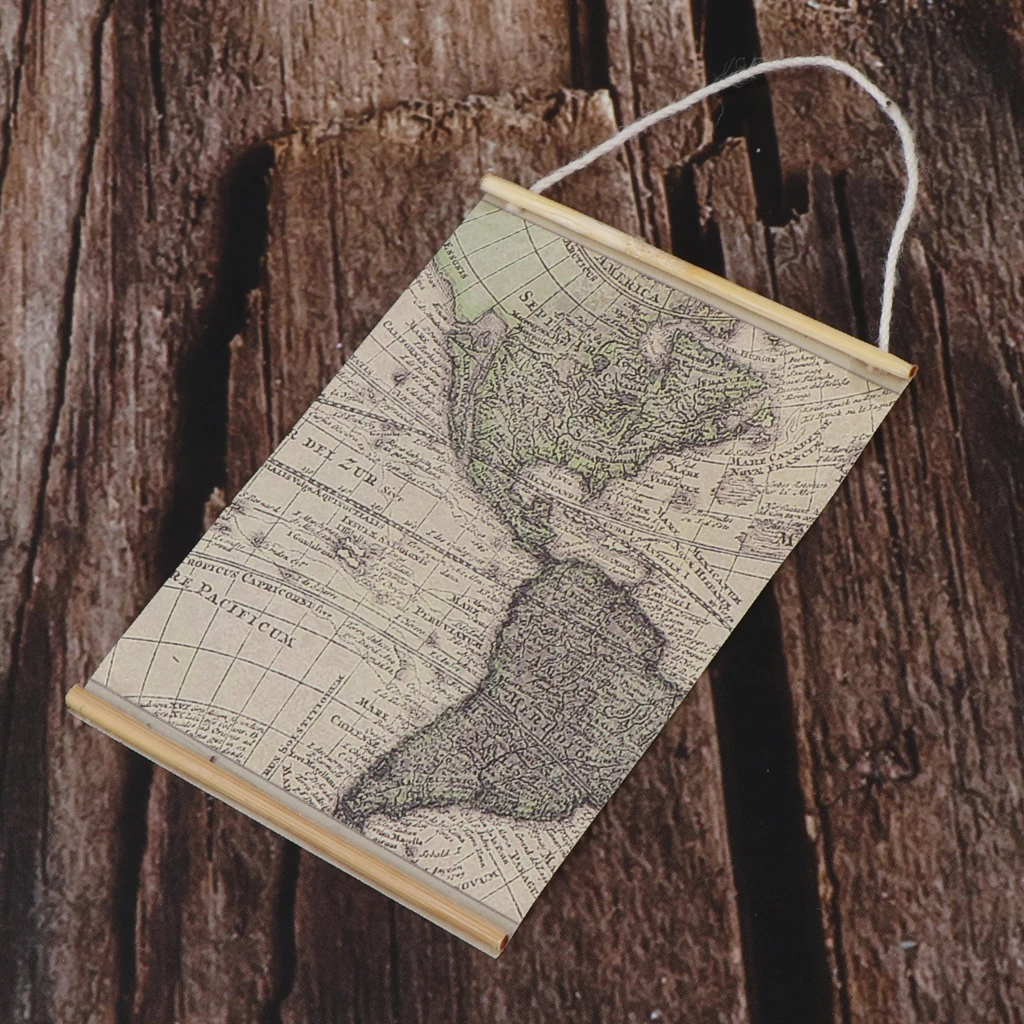 Miniature Vintage Mini Map of the Americas for 1/6 1/12 Scale Dollhouse Room Wall Ornament Dollhouse Accessories