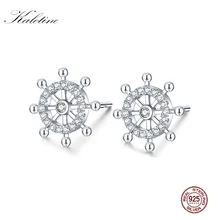 Оригинальные 925 пробы серебряные серьги-гвоздики для женщин Кристалл Камень Шарм якорь штурвал компас серьги из розового золота модные ювелирные изделия