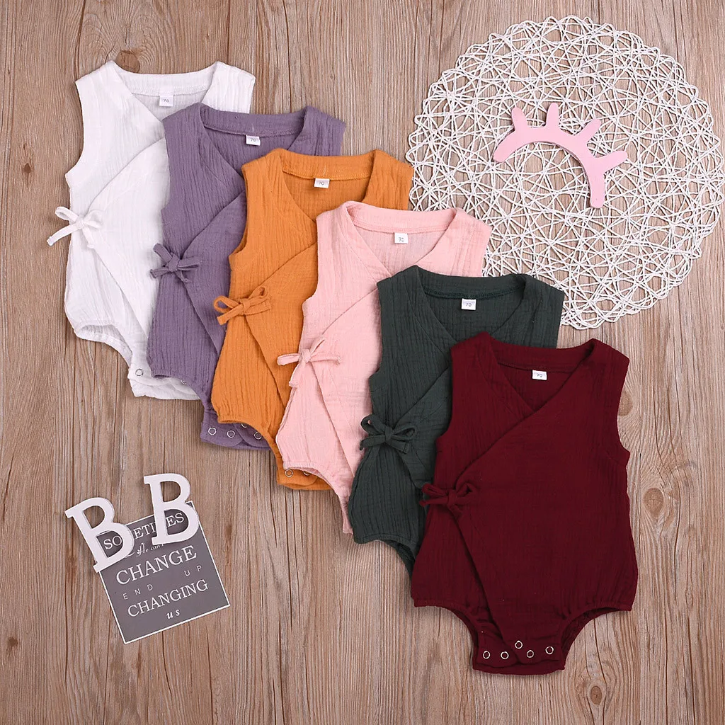 

Infant Baby Boys&Girls Clothes Sleeveless Solid Print Linen Romper ribbed Baby Girl Summer Clothes maillot de bain bebe fille