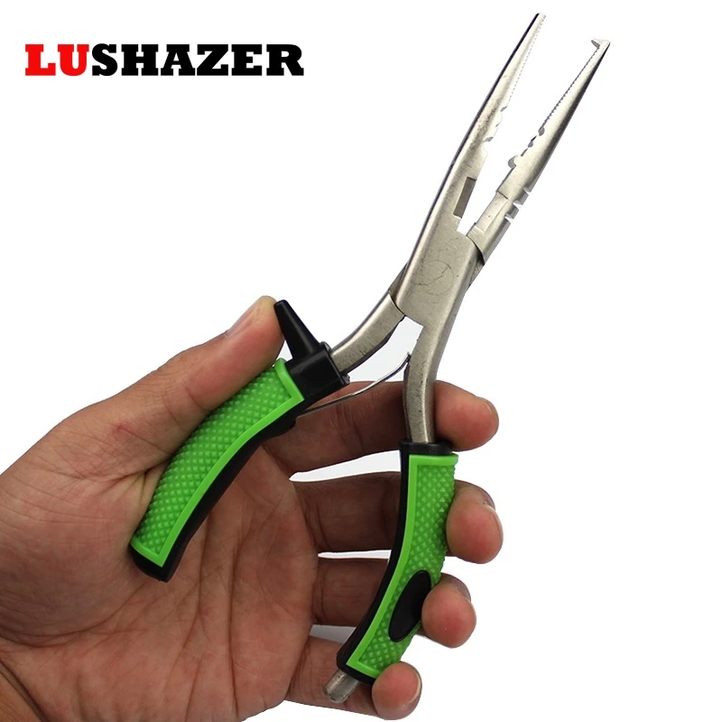 LUSHAZER كماشة صيد 18 سنتيمتر عالية الكربون الصلب معدات صيد الأسماك مع الأسود و الأخضر المطاط مقبض الصيد أداة الصيد معالجة Pesca