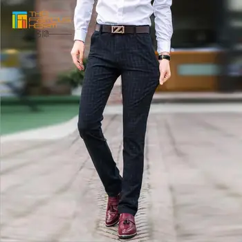 

Plaid black Trousers Warm Men's Pants Wild Slim Fit Business Casual Pants Male Elastic Cotton Pants Fashion Straight type