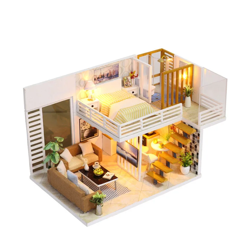 Творческий 3D сладкий мини Двойной вход Дом DIY Делюкс кухня гостиная спальня ванная комната с подсветкой Кукольный дом ручной работы подарок
