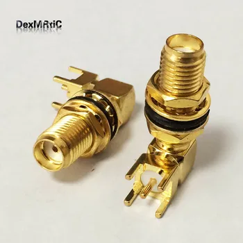 

10pcs RF SMA Connector PCB Mount Female Right Angle Long Type with nu adapter Wholesale Fast Shipping