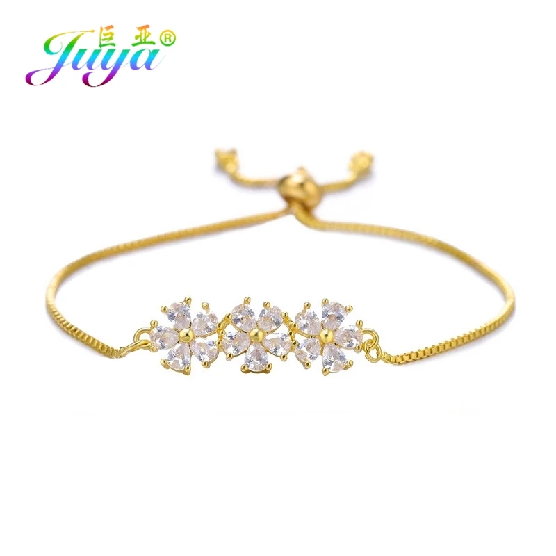 Juya Pulseras Mujer Moda кубический цирконий цветочный Шарм Браслеты для женщин ручной работы Свадебная вечеринка подарок ювелирные изделия браслеты