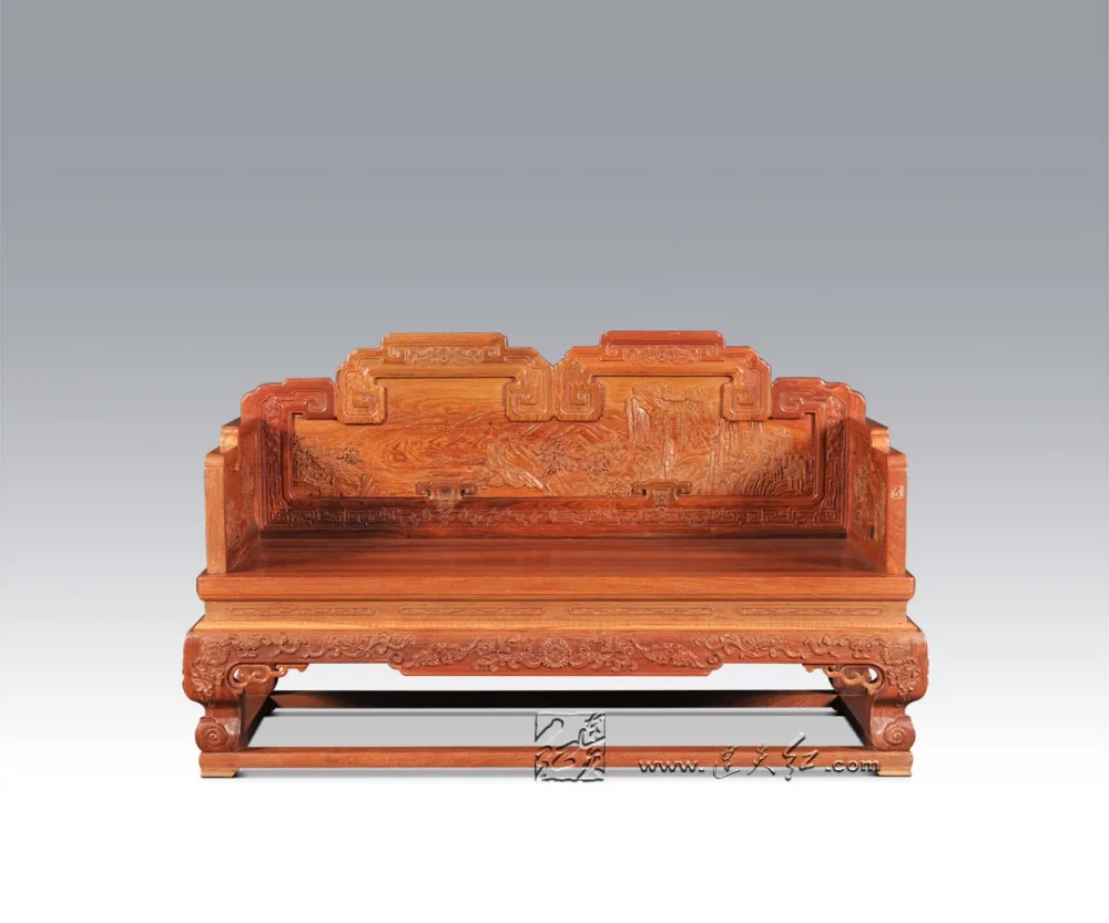 2 Seats Double Chair Chinese Royal Rosewood Furniture Living Room Studio Couch Solid Wood Antique Chaise Lounge Carving Sofa Bed