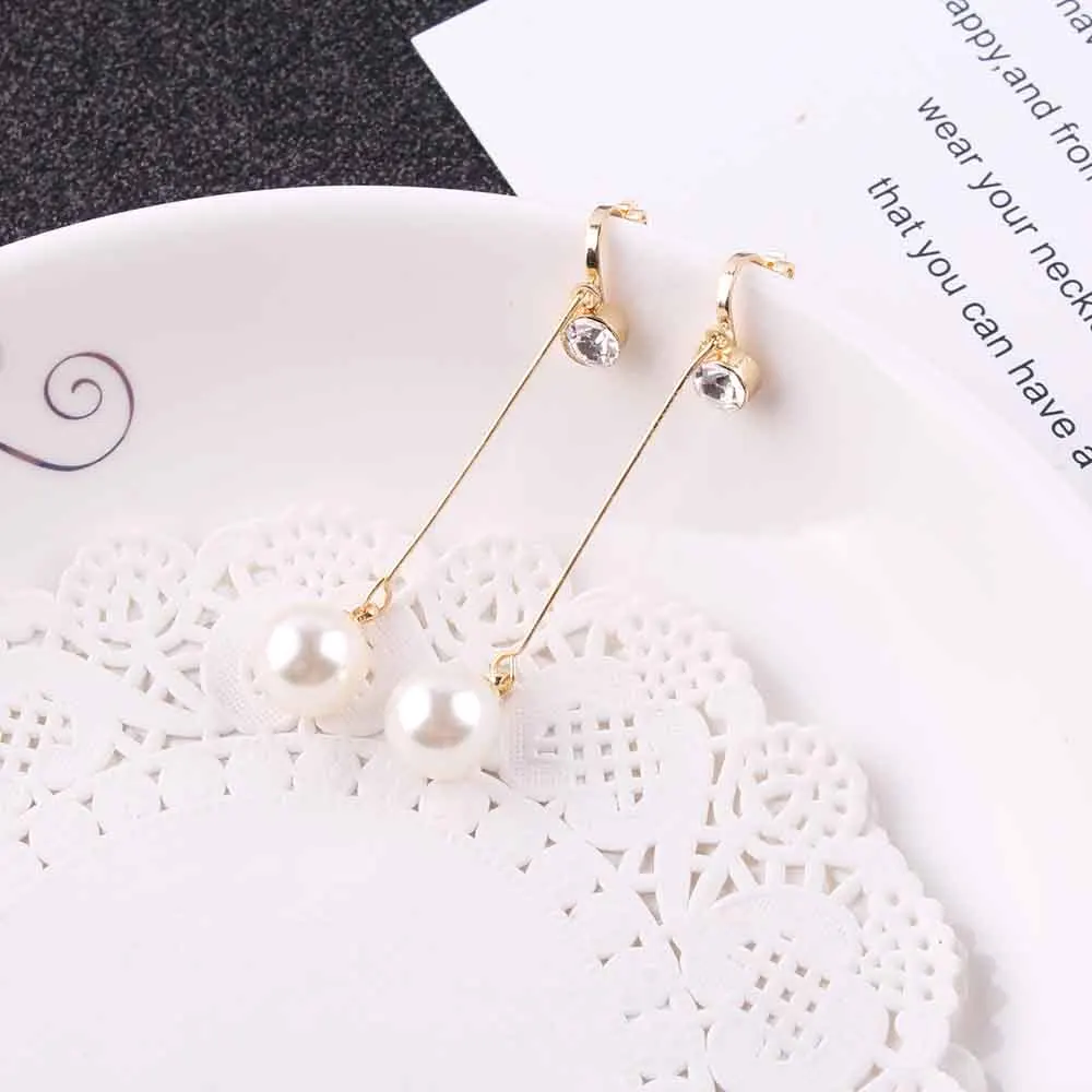 Korea Style Fashion Cute Ear Wire Clip Earrings Non Piercing Female Models Long Pearl No Ear Hole Jewelry women Earrings