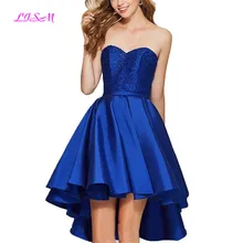 С вырезом в форме сердца, Вышитое, кружевное короткое платье на выпускной Высокое качество Высокая Низкая атласное платье для вечеринок на шнуровке платья для выпускного вечера