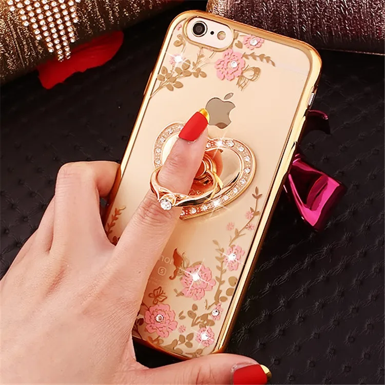 Gold Heart Роскошный блеск держатель из горного хрусталя чехол Kitty духи сердце любовь прозрачный мягкий телефонные чехлы для iPhone 5 5S 6 6S 6plus 7 8 плюс X XS XR - Цвет: Gold Heart