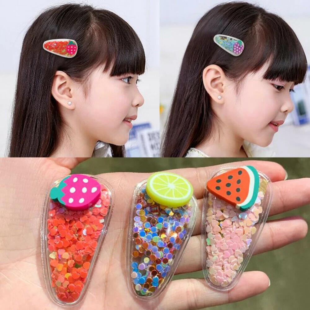 

Kid Girl Barrette Transparent Water Drop Quicksand Candy Cute Fruit Plastic Hairpin Hair Clips Sequins Barrettes Hair Accessory