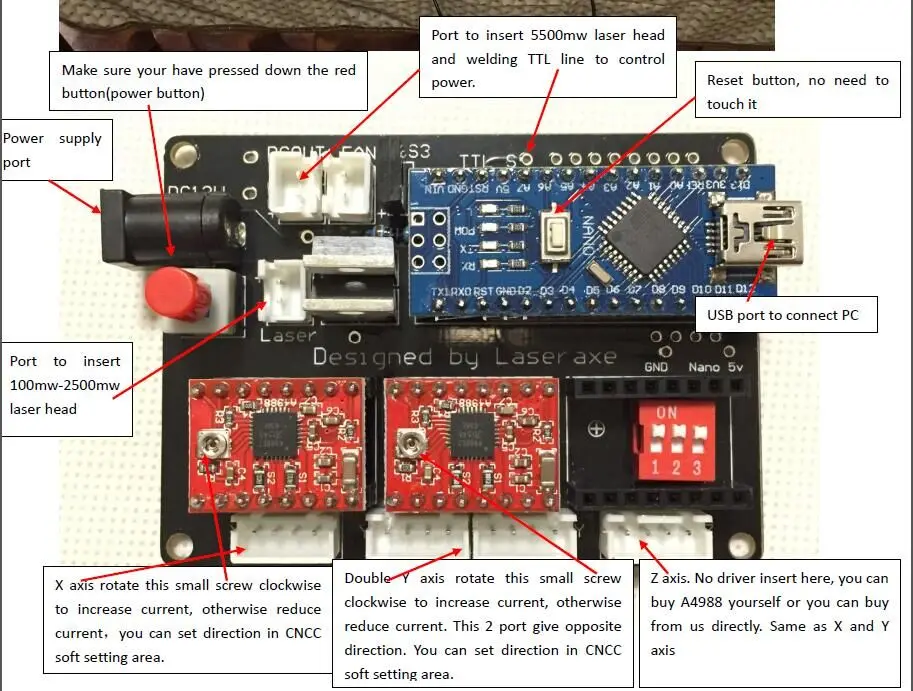 DIY laser machine laser engraving machine 2 axis stepper motor drive control circuit board TTL free