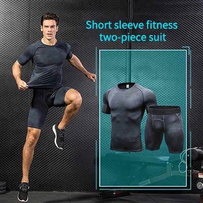 Yuerlian/сжатия Для Мужчин's комплект для бега Спортивная одежда для бега и тренировок, тренировочный костюм для Для мужчин тренажерный зал тренировочный костюм для занятий йогой - Цвет: 2pcs black