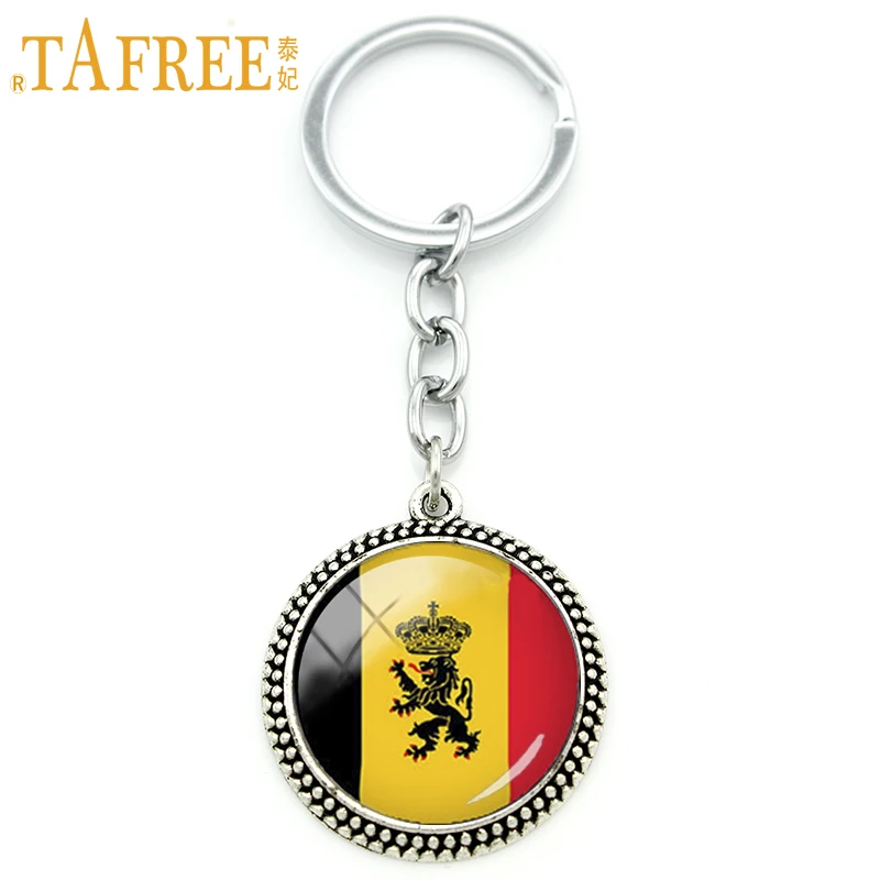 

TAFREE New Arrival Jewelry keychain Belgium State Flag art picture pendant key chain ring holder llavero good friend gift KC256