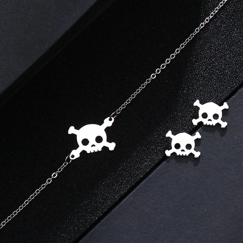 CACANA Stainless Steel Sets For Women Skull Shape Necklace Bracelet Earring Jewelry Lover's Engagement Jewelry S67