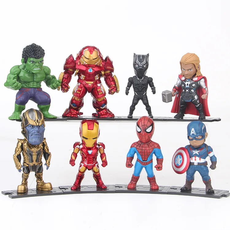 

8 PCS /set 9CM Film Anime Avengers Squadron Captain America Hulk Raytheon Iron Man Spiderman Hand do Doll Model PVC Toys