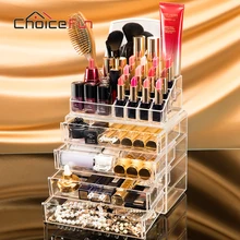 Choice fun 4 schubladen acrylverfassungsorganisator lippenstift nagellack durchsichtigen kunststoff kosmetische aufbewahrungsbox mit spiegel sf-1029m-4