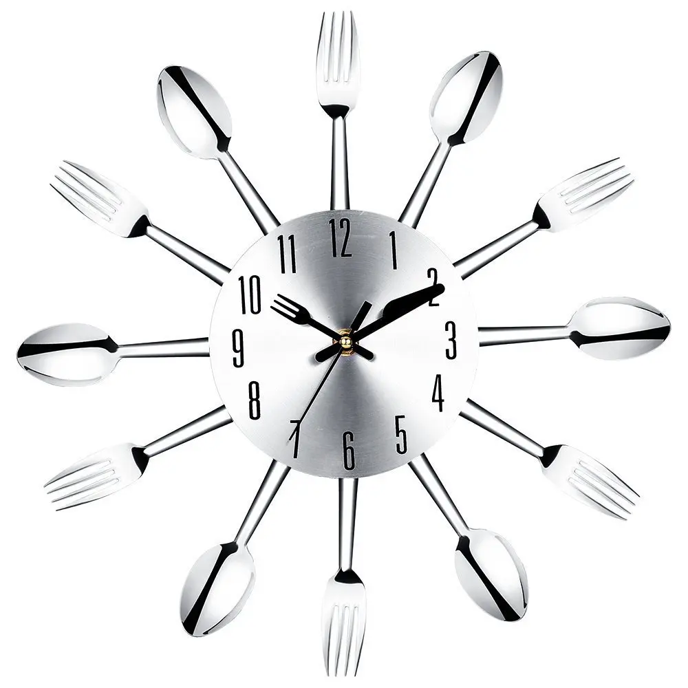 Creative Modern Style Kitchen Cutlery Wall Clock Colorful Knife Fork