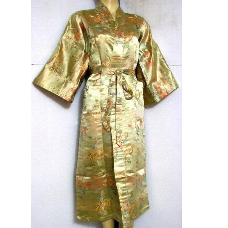 Aliexpress.com : Buy Fashion Gold Chinese Men's Faux Silk Bathrobe ...