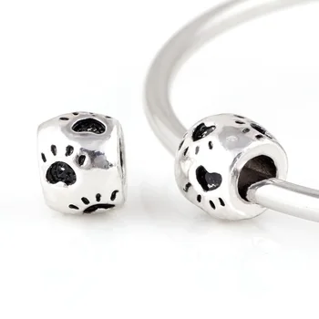 

10 Pcs a Lot Dog Footprints Silver plated Big hole Bead European Murano Czech DIY Bead Charm Fit For Pandora Charms Bracelet