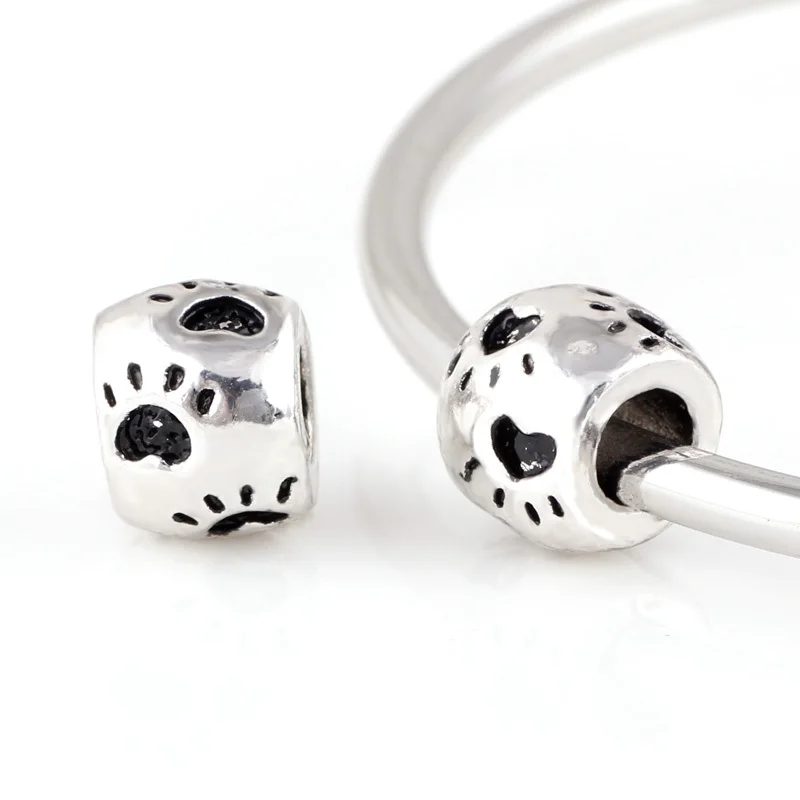 10 шт. партия серебряные подвески в виде следов собаки|bead spacers|for pandorabig hole |