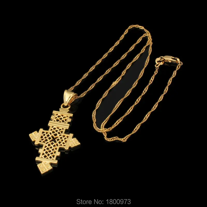 Эфиопский крест кулон для мужчин и женщин золотой цвет кулон ожерелье африканская мода ювелирные изделия для унисекс