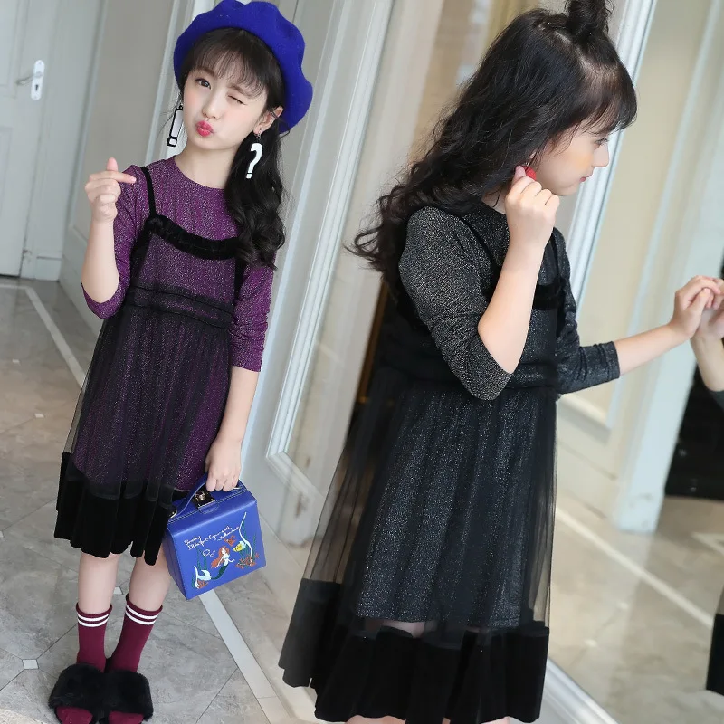 

Teenage Girls Clothes Set Children Casual School Uniform Long Sleeve Shirt + Overall Dress Autumn Sets Infant Clothing 7 9 11 12