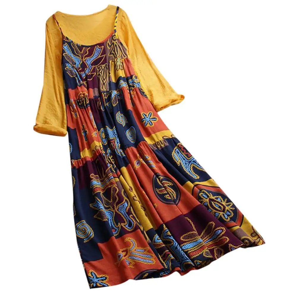 Летнее платье vestidos de festa женское сексуальное платье размера плюс из двух частей с круглым вырезом и принтом на запястье винтажное платье макси vestido robe BD