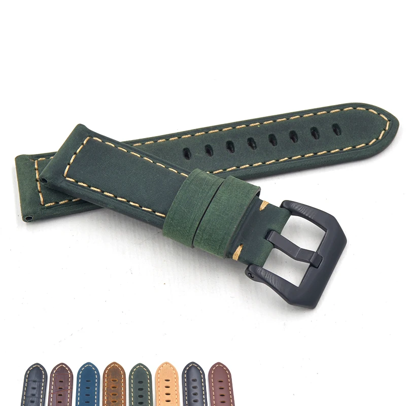 

2019 Handmade Genuine Leather Watch Band Bracelet Cowhide Men Strap Fashion 22MM 24mm Belt Steel Metal Pin Buckle For Pam111 441