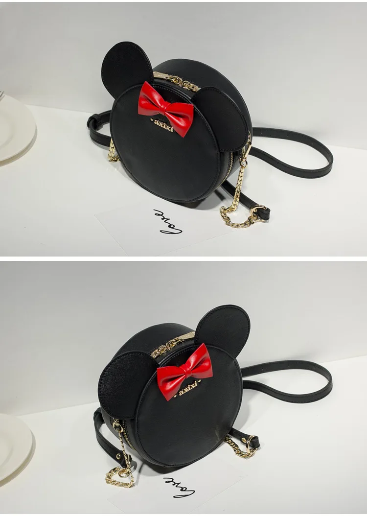 Роскошная брендовая Сумочка новая качественная женская дизайнерская сумка из искусственной кожи с милым бантом и большими ушками, круглая сумка-мессенджер