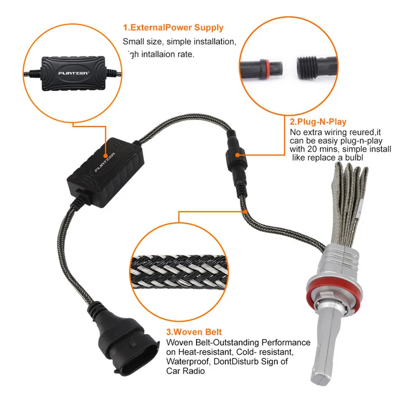 Online Flintzen 2 uds 6000K h7 faros led para coche h1 h11 9006 9005 9012 h4 led Bombilla para coche automóviles luces CSP led faro para coche DC10 24V