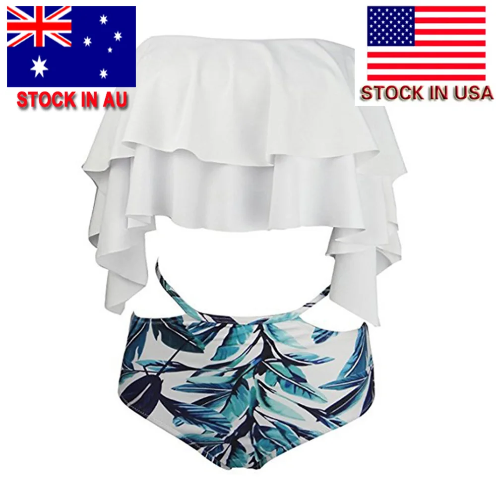 Hot High Waist Swimsuit Sexy Bikinis 2018 Women Swimwear Bikini Set Ruffle Vintage Bandeau Striped Bottom Bathing Stock in US RU |