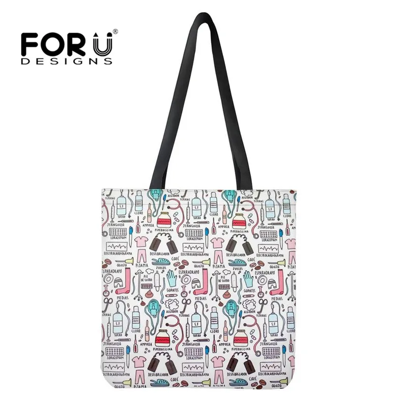 FORUDESIGNS/ Горячие мультфильм узор с изображением сиделки девушки холщовые сумки для покупок bolsas ecologicas reutilizables повседневные сумки-шопперы для женщин