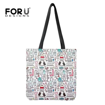 

FORUDESIGNS 2019 Hot Cartoon Nurse Pattern Girls Canvas Shopping Bags bolsas ecologicas reutilizables Casual Tote Bags for Women