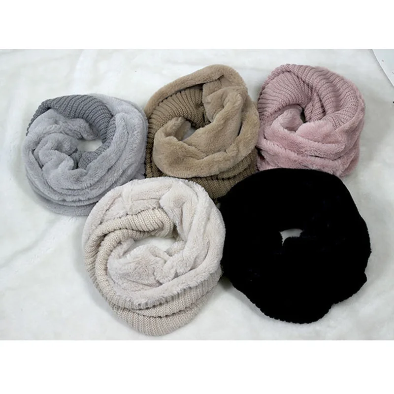

Plus Velvet Thickening O-Ring Scarf Winter Warm LIC Scarves Knit Collar Wrap Female Male Muffler Gray Black Beige Neck Scarf