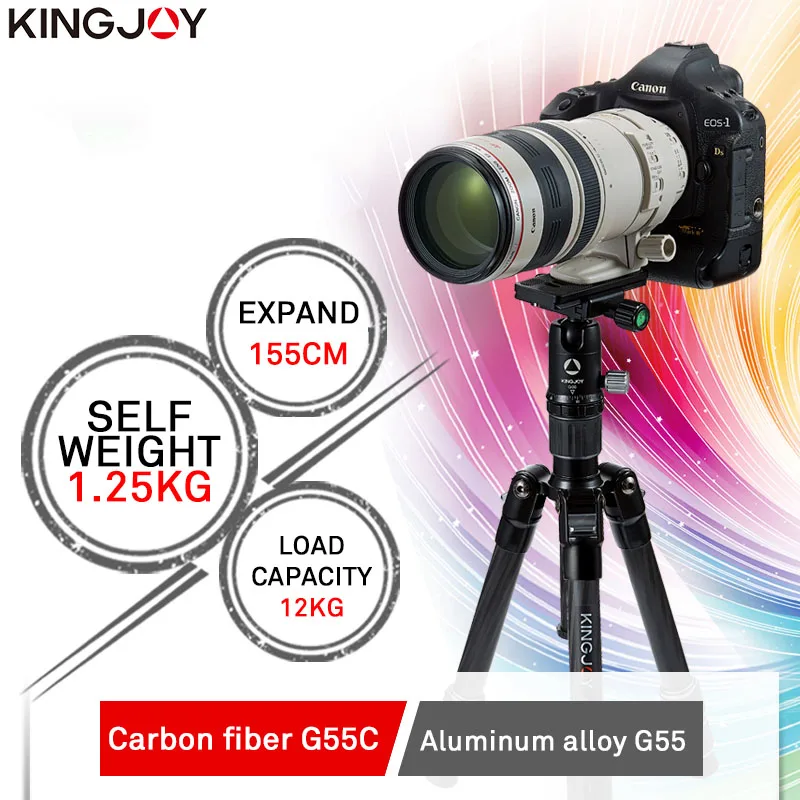 Cabeça para Viagens Kit de Fibra de Carbono Kingjoy G55 Oficial Profissional Portátil Tripé Monopé Bola Dslr Câmera Fotográfica - Image 4