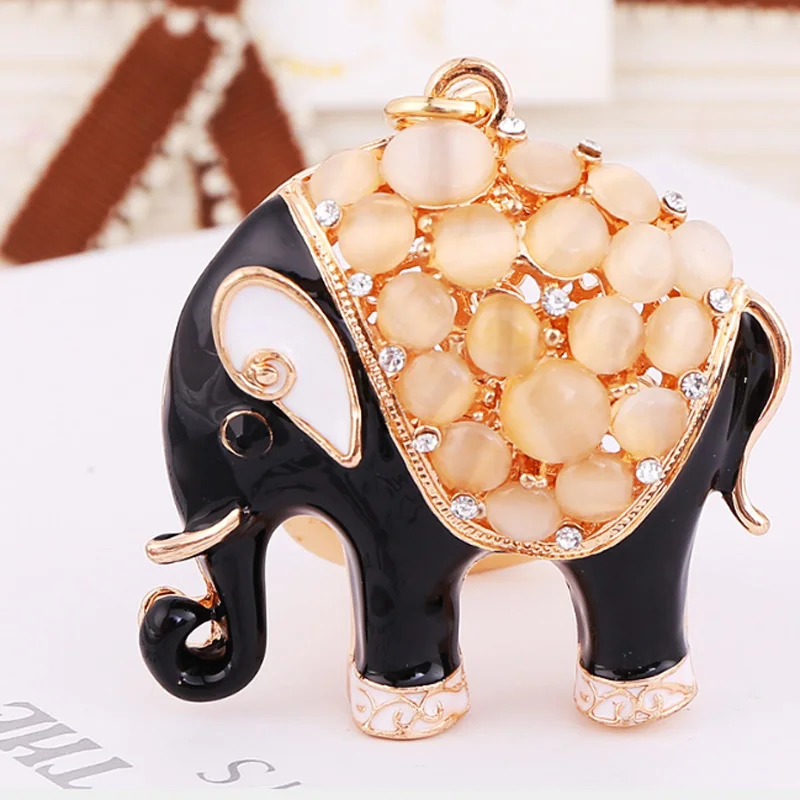 Hot Style Elephant Key Chain Cute Rhinestone Alloy Elephant Ring Holder
