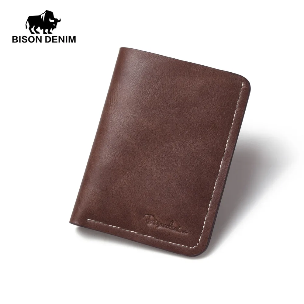 BISON DENIM Wallet Men Genuine Leather Mini Purse For Men Cow Leather Casual Holder Wallets ...