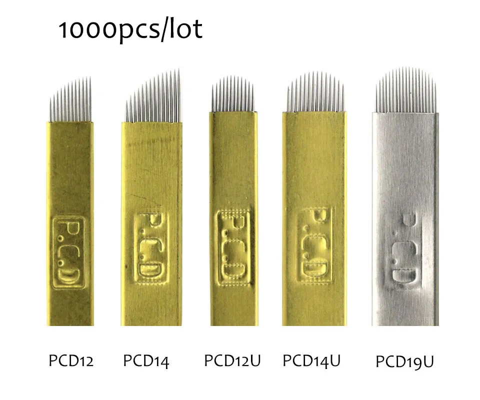 PCD 0,25 мм 1000 шт игла для микроблейдинга, Lamina Tebori жесткий Pcd 12/14/12u/14U/19U постоянный макияж микроволокна лезвия