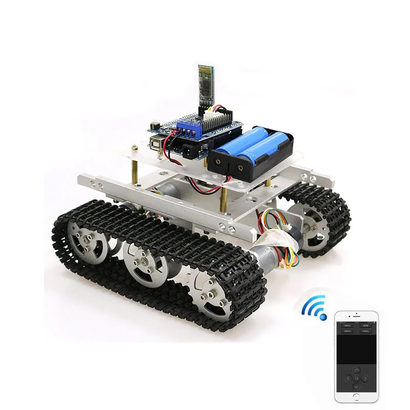 T100 ручка/Bluetooth/Wi-Fi RC Управление Робот Танк шасси автомобиля Комплект для Arduino с UNO R3, 4 дорожный плате водитель мотора, модуль Wi-Fi