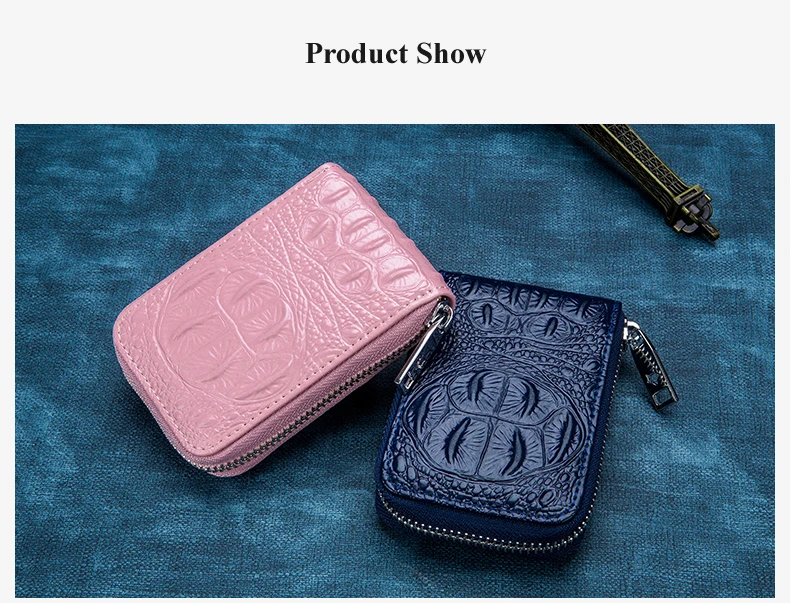 Lomelobo Split Leather Card Wallet Women & Men Alligator Coin Purse Credit ID Card Holder Female Male Lady Bank Cards Wallet Hot 2019 HCL7143 Details (13)