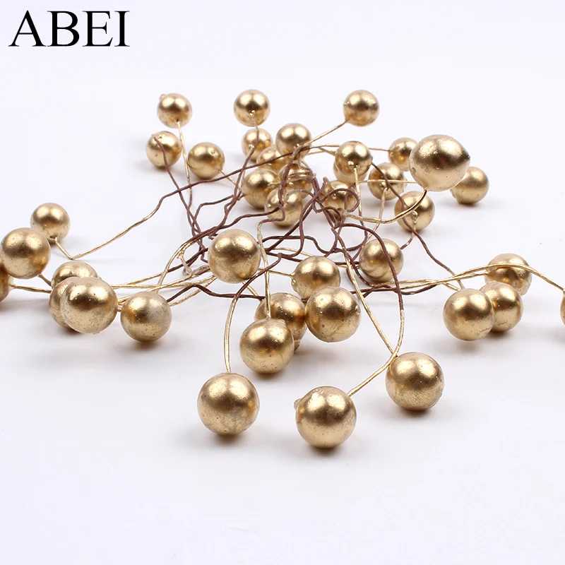 

50pcs/lot 10mm 14cm Artificial Gold Berries for Wedding Party Decoration Fake Foam Cherry DIY Floral Accessories Flower Bouquet