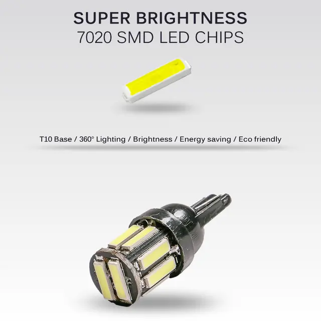 4Pcs W5W 10-7020 SMD samochód T10 LED 194 168 klin wymiana Reverse Tablica przyrządów Lampa biała niebieska żarówki dla świateł prześwitu -